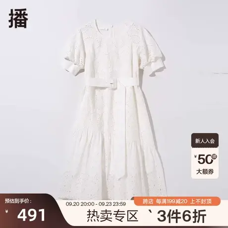 播夏季新款圆领套头蕾丝裙配腰带蕾丝连衣裙女BDP7LD9619图片