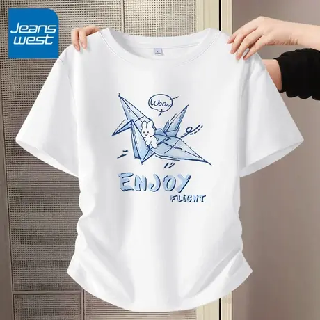 KV真维斯白色圆领小上衣2025夏季新款 辣妹风短款正肩短袖女款t恤图片