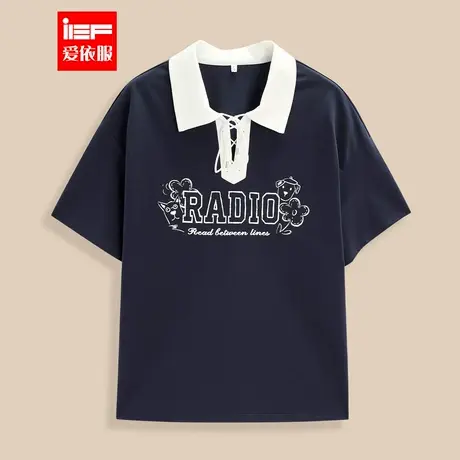 IEF/爱依服2025夏季新款美式时尚学院风休闲百搭宽松正肩中上衣图片