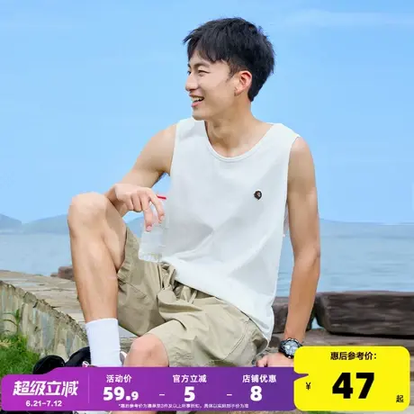 唐狮2024夏季新款男背心坎肩无袖T恤圆领简约圆领上衣白内搭学生图片