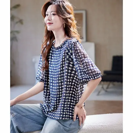 宝诗黎【新品价158元】木耳边格子五分袖小衫CCB2057商品大图