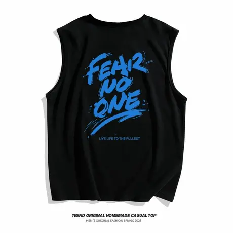 soinku美式潮牌嘻哈涂鸦字母无袖T恤男士款潮流百搭夏季坎肩背心图片