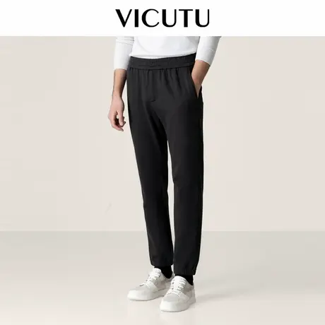 VICUTU威可多男士休闲裤舒弹针织裤子商务休闲百搭黑色修身长裤图片