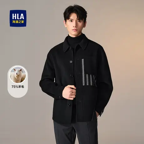 HLA/海澜之家含羊毛大衣秋冬舒适保暖有型商务绅士双面呢外套男商品大图