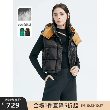 朗姿白鹅绒休闲立领连帽宽松冬季新款时尚羽绒服马甲上衣外套女商品大图