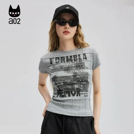 a02修身辣妹上衣圆领短袖T恤女2025新款夏季设计感上衣纯棉半袖图片