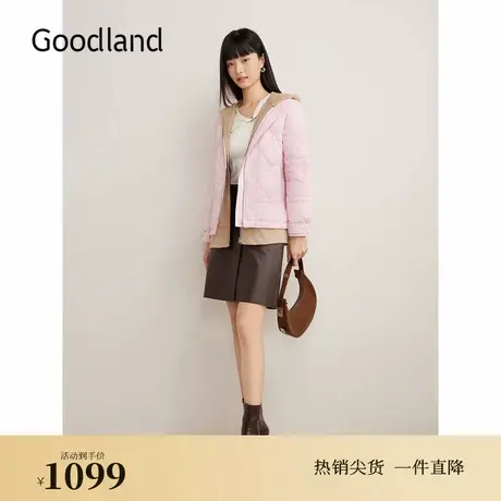 Goodland美地2024冬季新款假两件连帽厚实保暖减龄羽绒服图片