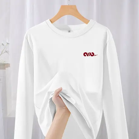 回力白色打底衫女长袖t恤2025春秋新款宽松基础款纯棉内搭上衣Z4商品大图