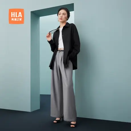 【含桑蚕丝】HLA/海澜之家宽松长袖白衬衫春夏新休闲衬衫外套女装图片