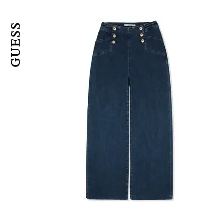 GUESS女士美式复古高腰垂坠阔腿直筒牛仔裤-YO1D1005商品大图
