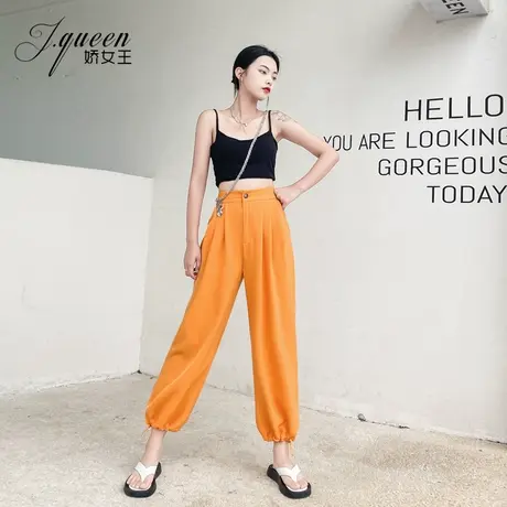 高腰哈伦裤女夏季九分薄款垂感宽松显瘦运动灯笼裤休闲冰丝束脚裤图片