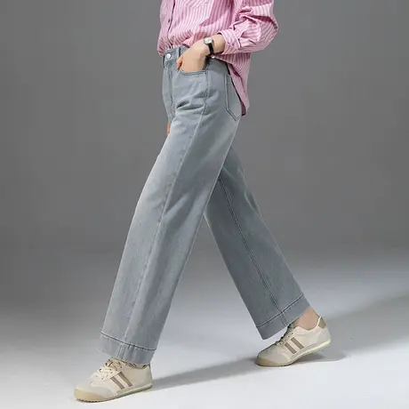 灰色九分直筒牛仔裤女2025新款窄版高腰显瘦裤子休闲小个子阔腿裤商品大图