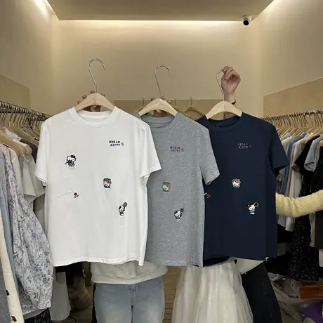 韩系卡通刺绣短袖T恤女2025夏季新款设计感百搭休闲半袖洋气上衣图片