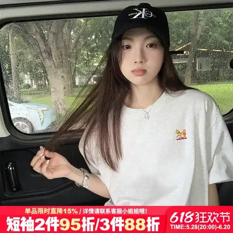 简约风休闲百搭花灰色短袖t恤女2025夏季新款韩系宽松正肩上衣潮图片