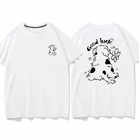 秀洛good luck狗狗背影夏季短袖T恤衣服女宽松纯棉半袖打底衫衣服图片