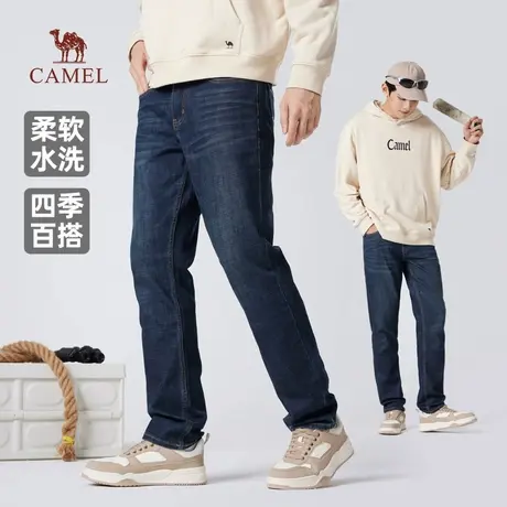 骆驼男装直筒牛仔裤男2025新款夏季棉感水洗柔软弹力休闲长裤子图片