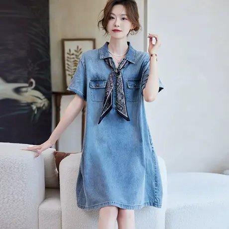 宝诗黎【新品价268元】翻领短袖牛仔连衣裙FFP2182图片