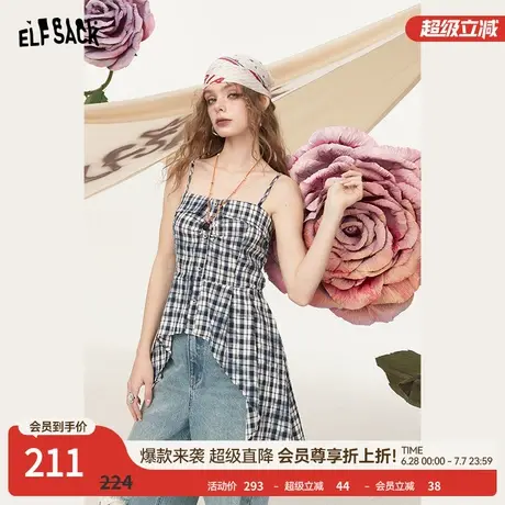 妖精的口袋不规则格纹吊带女2025年夏季新款外穿绝美漂亮小背心图片