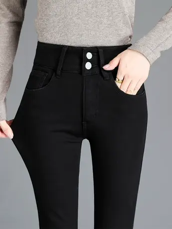 黑色高腰牛仔裤女春秋2023年新款修身显瘦铅笔紧身大码弹力小脚裤商品大图