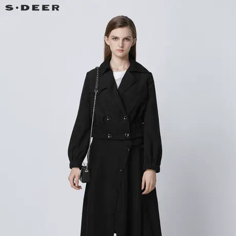 sdeer圣迪奥女装春秋装复古翻领双排扣拼接短款外套女S21362223图片