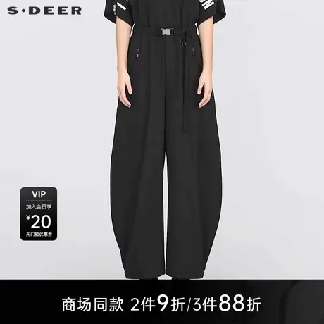 【商场同款】sdeer圣迪奥女松紧插袋茧型阔腿工装长裤S25280808图片