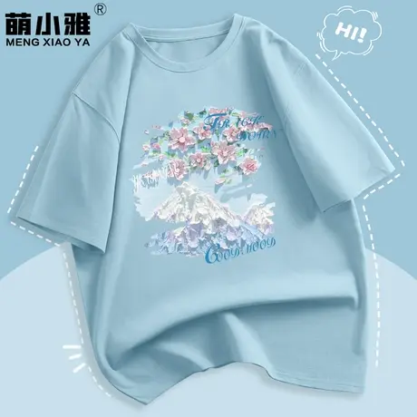 短袖t恤女夏季小清新纯棉半袖2025新款初中生宽松上衣薄款打底衫商品大图