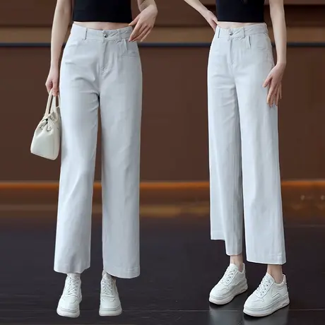 垂顺天丝棉显瘦窄版休闲直筒裤女夏季薄款小个子九分裤时尚阔腿裤商品大图