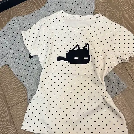chic甜辣波点短袖T恤女夏季韩版修身内搭打底衫卡通印花半袖上衣商品大图