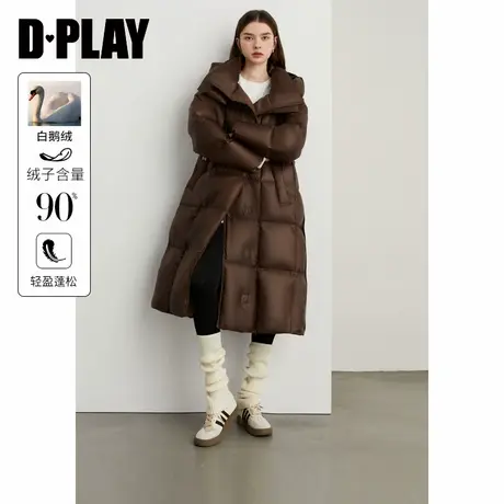DPLAY【黑标】冬季新款褐色外套90鹅绒流行加厚长款羽绒服女商品大图