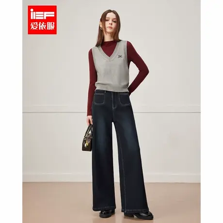 IEF/爱依服【长岛海风】2024冬季新款韩系通勤加绒保暖牛仔阔腿裤商品大图