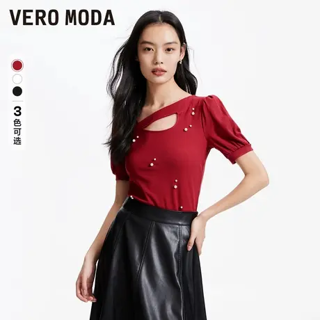 Vero Moda奥莱T恤女夏季新款甜美优雅镂空钉珠泡泡袖短袖上衣百搭商品大图