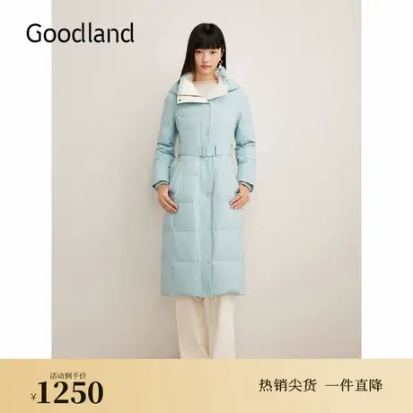 Goodland美地2024冬季新款厚实保暖高克重长款连帽廓形羽绒服商品大图