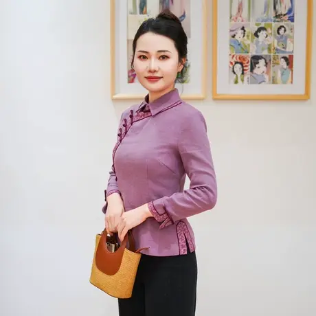 筠雅春季新款新中式时尚气质唐装上衣复古显瘦旗袍式上衣女25J087图片