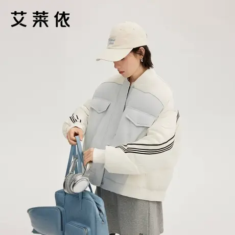 艾莱依新款羽绒服女美式拼接撞色棒球服运动休闲保暖设计感短外套商品大图