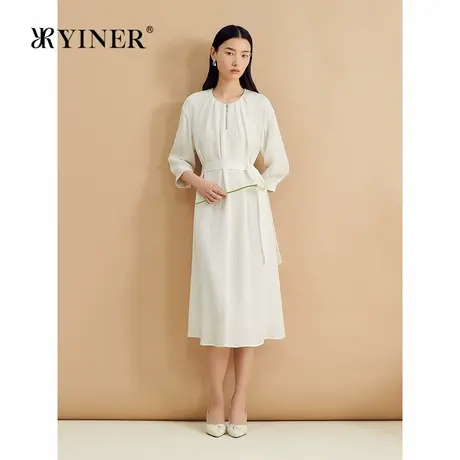 【真丝系列】YINER音儿秋季桑蚕丝法式收褶提花连衣裙商品大图