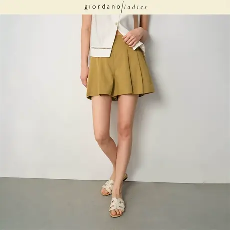 GL女装2025夏季新款通勤短裤女前幅压褶半松紧腰梭织短裤02405003商品大图