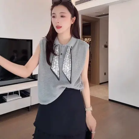 针织T恤女薄款短袖夏季2025新款韩版宽松高级感小个子上衣polo衫图片