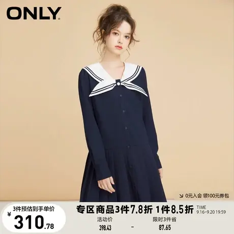 【买4免1】ONLY奥莱夏季少女减龄学院风收腰显瘦长袖连衣裙女商品大图