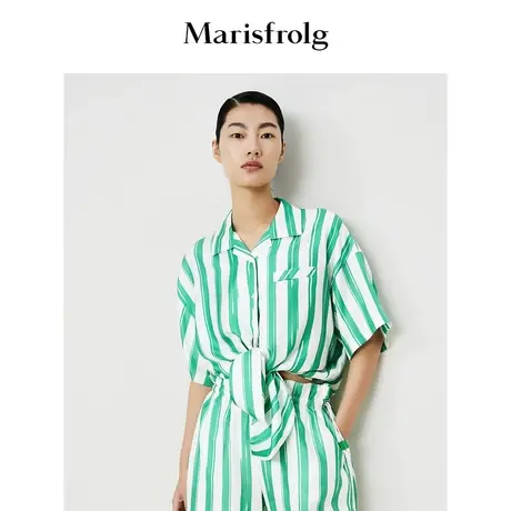 【6A级桑蚕丝】玛丝菲尔夏季水溶蝴蝶刺绣真丝条纹衬衫商品大图