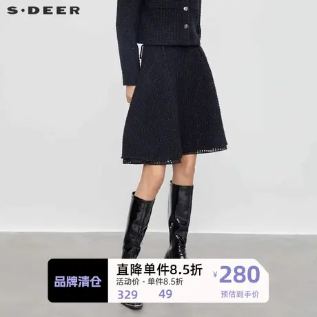 sdeer圣迪奥女装小香风套装格纹拼接毛呢A字短裙S23481301商品大图