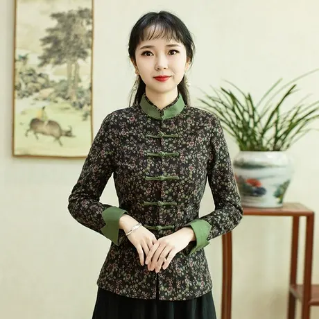筠雅唐装上衣女秋季中国风盘扣改良旗袍复古时尚棉麻修身中式女装商品大图