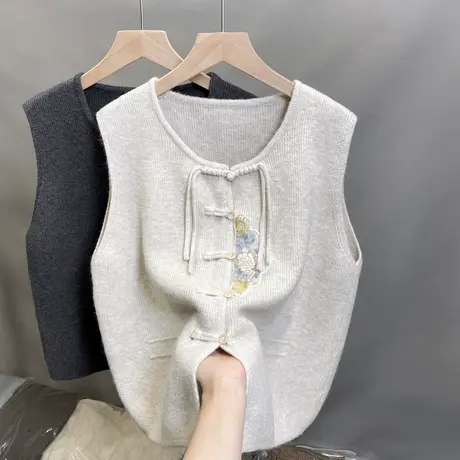 国风无袖毛衣针织马甲女2024新款外搭背心叠穿马夹春秋坎肩上衣图片