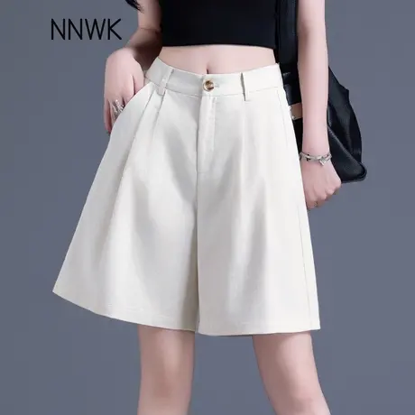 西装短裤女夏薄款2025新款宽松显瘦五分裤a字阔腿中裤棉麻休闲裤商品大图