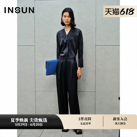 INSUN恩裳秋季简约宽门襟三醋酸缎面衬衫图片