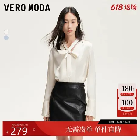 Vero Moda衬衫女2025春季新款小众设计感飘带喇叭袖法式衬衫温柔商品大图