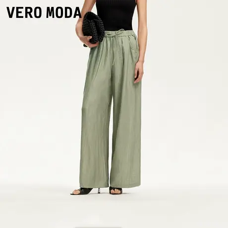 Vero Moda奥莱休闲裤女2025夏季新款肌理感纯色阔腿新中式裤子商品大图