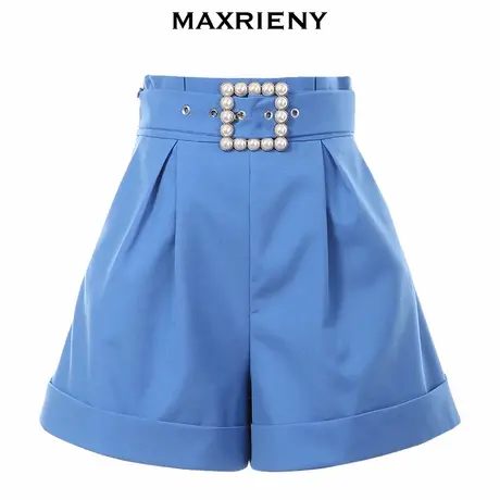 【奥莱】MAXRIENY春高腰短裤子女瘦宽松直筒百搭中式复古修腿商品大图
