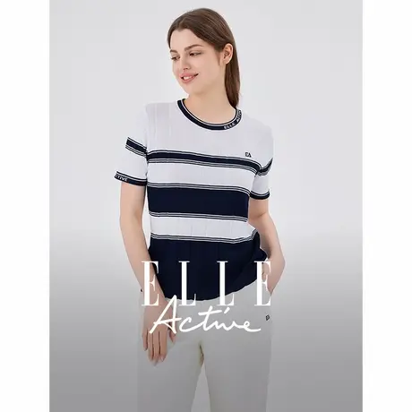 【新品试用】ELLE Active高级感法式条纹针织衫新款短袖t恤女上衣图片