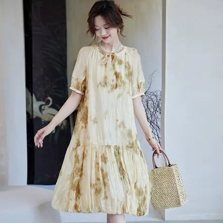 宝诗黎【新品价298元】V领系带印花雪纺裙YF1102商品大图