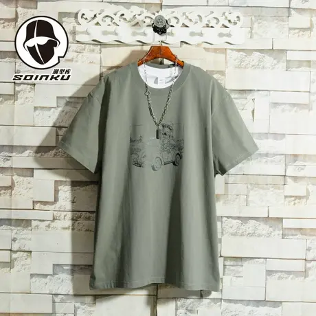 日系潮牌卡通印花短袖T恤男女夏季宽松重磅纯棉衣服男款圆领体恤图片